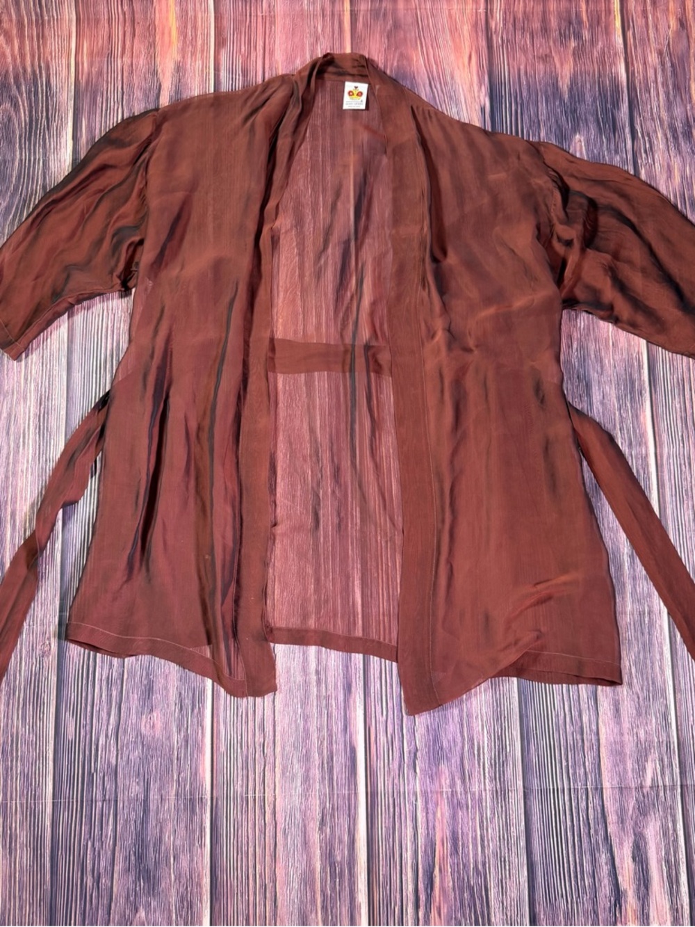 Vintage Mary Green Brown Iridescent Silk Blend Robe Women’s OS Dollette Romantic - Picture 3 of 8